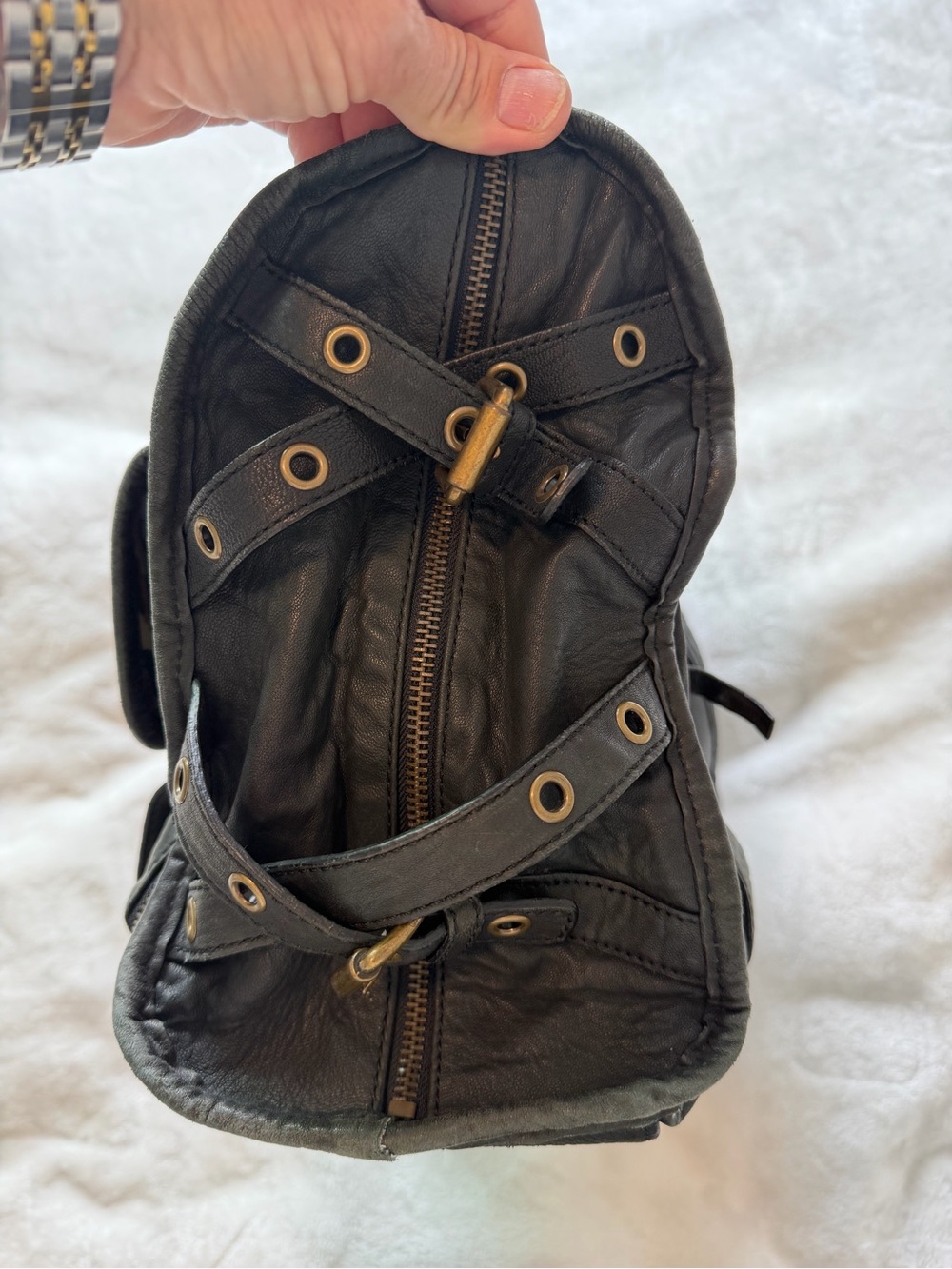 Vintage Betsey Johnson Black Shoulder Bag with Gold Hardware and Stud Accents - Picture 10 of 16